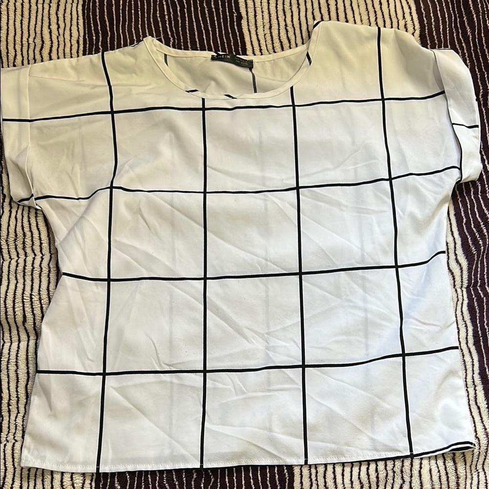 Women's White and Black Grid Top